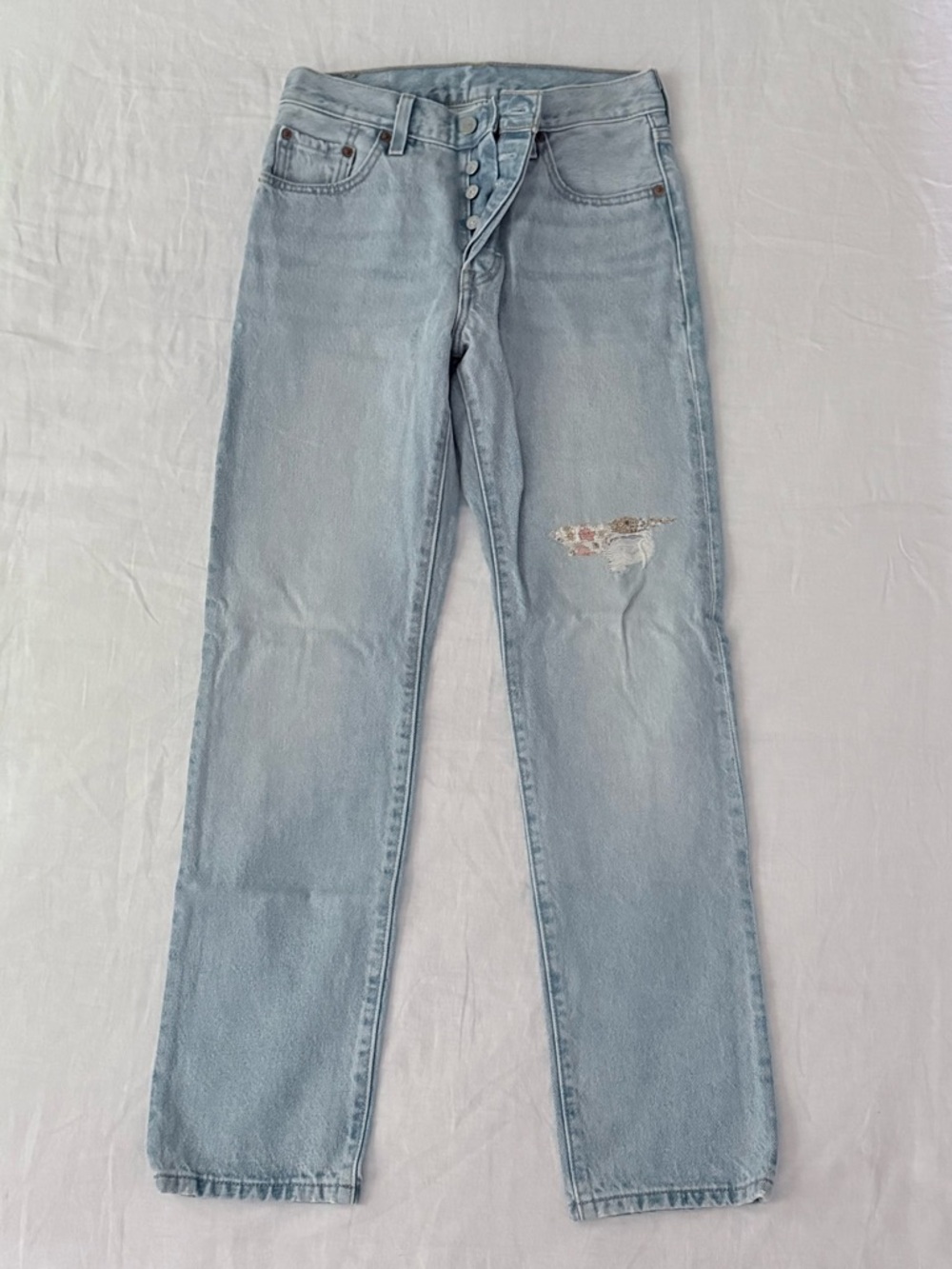 Levi's Light Blue Women's Straight-Leg Jeans with Distressed Detail